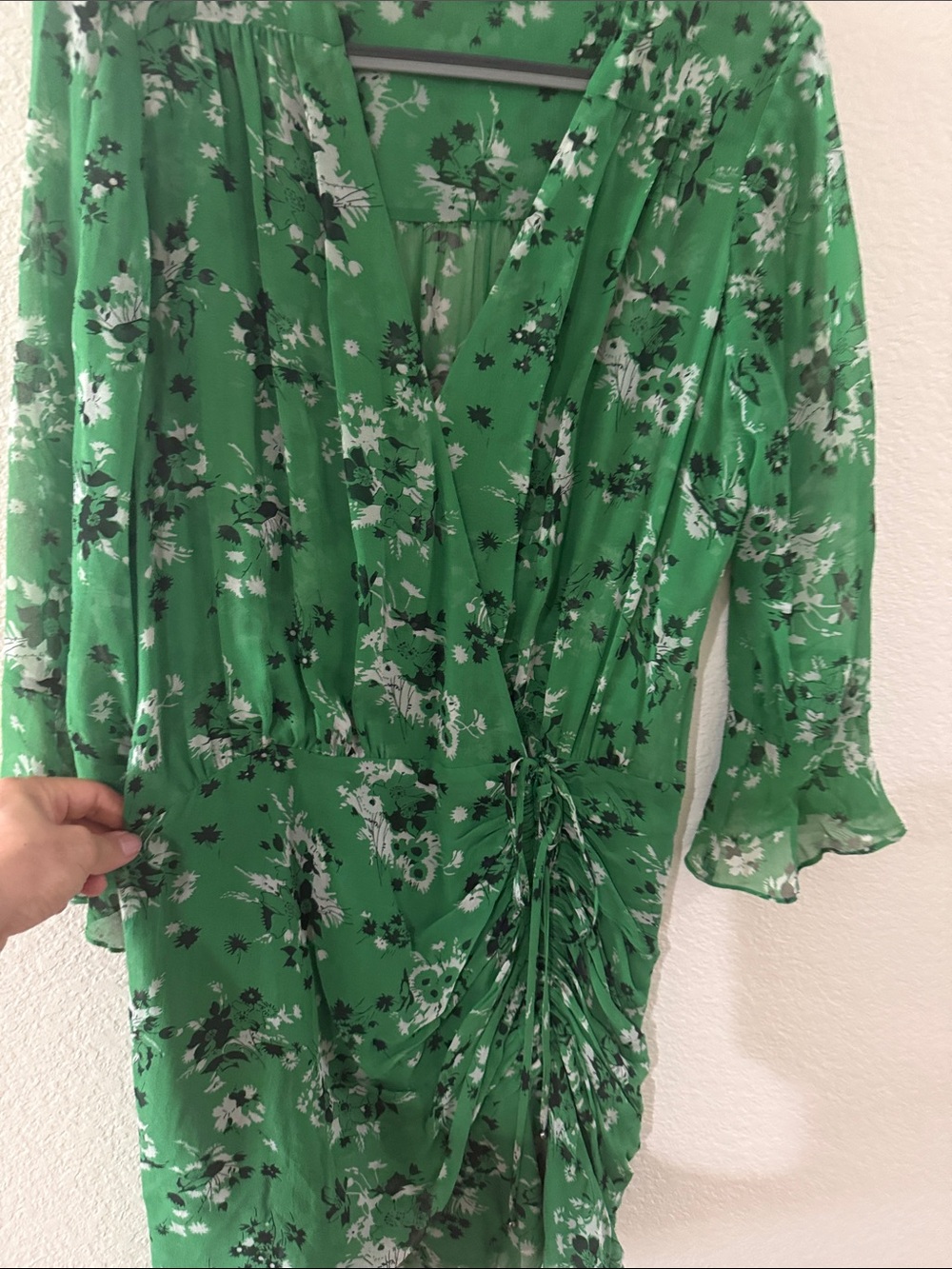 Veronica Beard Green Floral Long-Sleeve Wrap Dress